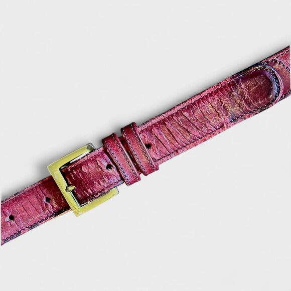 Vintage Coach Red Burgundy Leather Belt 36” Solid Brass Buckle Made in USA - Picture 2 of 6